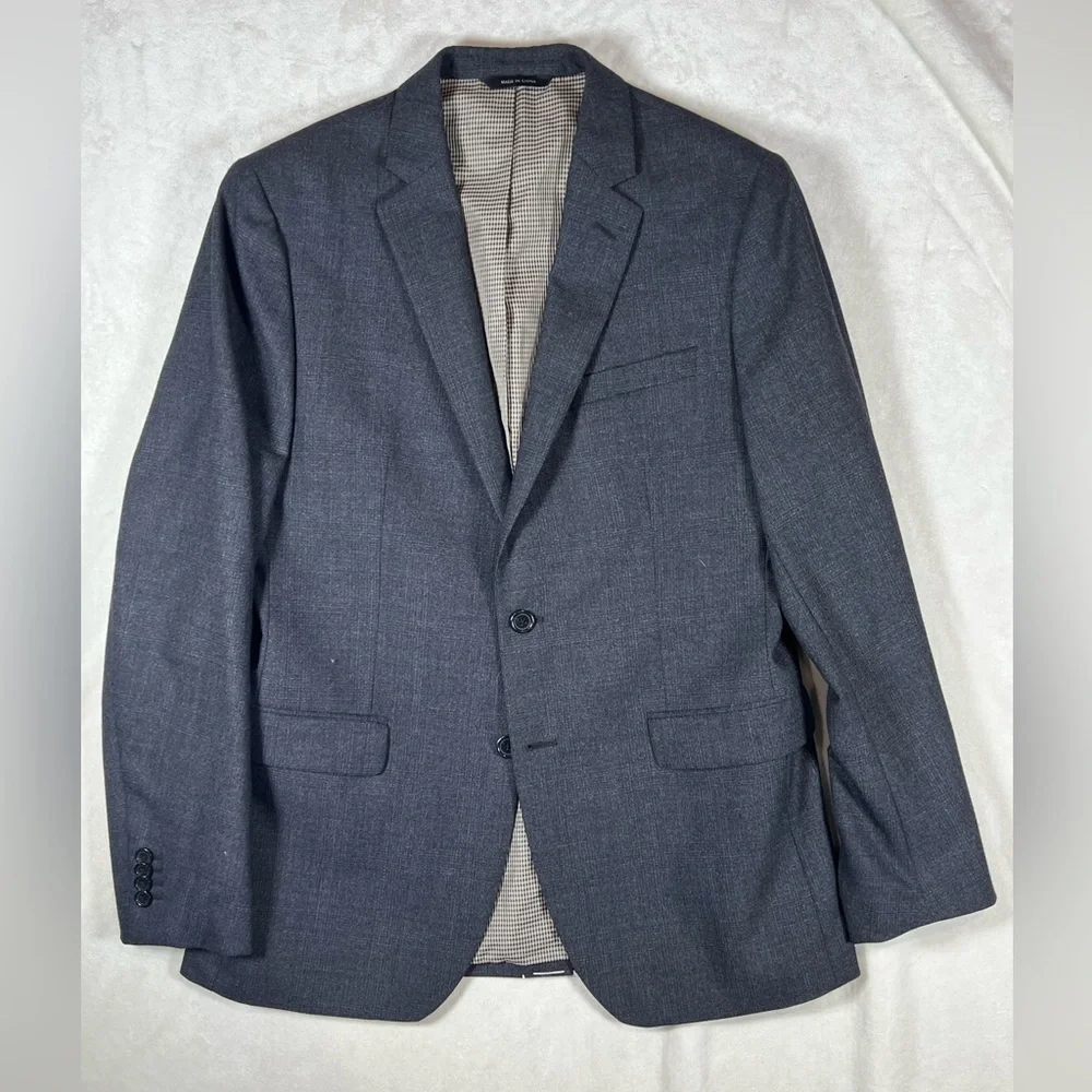 NWOT Banana Republic Slim 40R Gray Plaid 100% Wool Sports Coat Blazer C17